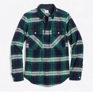 J Crew Green Plaid Pullover 1/2 Zip Shirt Jacket Shacket Women's Size Small